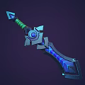 Fantasy Sword With Glowing Blue And Green Energy Metallic Decorative Hilt Design