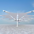 Modern White Shade Sail With Extended Arms In Open Plaza Tensile Design