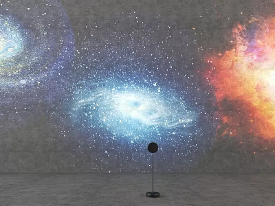 Stylish Black Floor Lamp in Room With Vibrant Galaxy Starry Wall Art 3d model