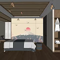 Japanese SPA Sauna Room With Massage Bed Mount Fuji Mural And Warm Wooden Elements
