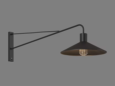 Modern Black Wall Lamp With Curved Arm Conical Shade And Edison Bulb 3d model