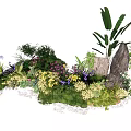 Lush Plant Combination Featuring Various Greenery Colorful Flowers and Natural Stones