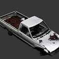 Old White Rusty Damaged Pickup Truck With Broken Front And Worn Body