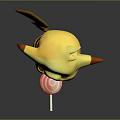 Cute Yellow Cartoon Doll With Red Ears Blush Cheeks Holding Lollipop