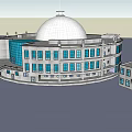 Modern Museum Building With White Dome Blue Glass Facade And Entrance Plaza