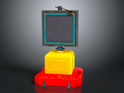 Vintage Style Computer Device With Black Monitor Yellow Block And Red Base 3d model
