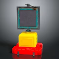 Vintage Style Computer Device With Black Monitor Yellow Block And Red Base