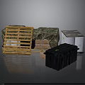 Storage Components Scene Including Wooden Pallet Camouflage White And Black Boxes