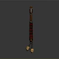 Medieval Style Axe With Metal Head Wooden Handle Red Wrapping And Pendant