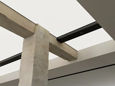 Modern Ceiling Design With Concrete Beams Black Metal Strips And White Panels 3d model
