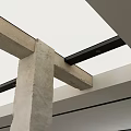 Modern Ceiling Design With Concrete Beams Black Metal Strips And White Panels
