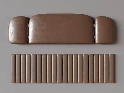 Modern Brown Smooth Bed Headboard With Side Panels And Striped Bed Base Components 3d model
