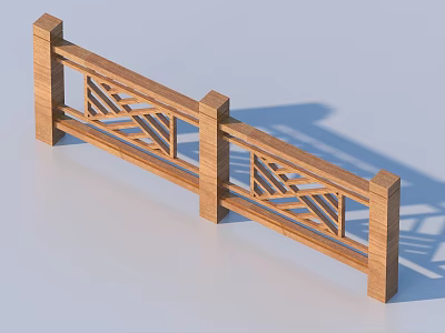 Wooden Railing with Geometric Cutout Design Natural Wood Material and Decorative Structure 3d model