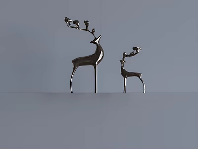 Two Artistic Metal Deer Sculptures Carving Work on Gray Background 3d model