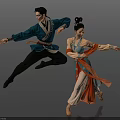 Two People Performing Traditional Dance With Dynamic Poses And Graceful Movements