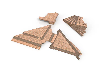 Geometric Wooden Sculpture Carving Pieces With Angular Shapes And Layered Design 3d model