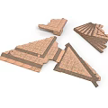 Geometric Wooden Sculpture Carving Pieces With Angular Shapes And Layered Design