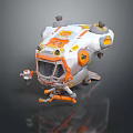 Futuristic White And Orange Small Robot With Transparent Cockpit And Mechanical Arm
