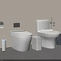 Modern White Toilets with Toilet Paper Holder Trash Bin and Control Panel in Beige Bathroom