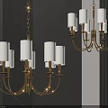 Elegant Modern Gold Chandelier With White Cylindrical Shades And Sleek Frame