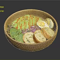Fresh Healthy Salad in Wooden Bowl with Avocado Boiled Egg Bread Slices Lettuce and Red Cabbage