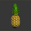 Fresh Whole Pineapple With Green Leaves And Yellow Diamond Pattern Skin On Dark Surface