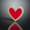 Heart Shaped Red Decorative Ornament Set With Gold Beads And Reflection On Black Surface