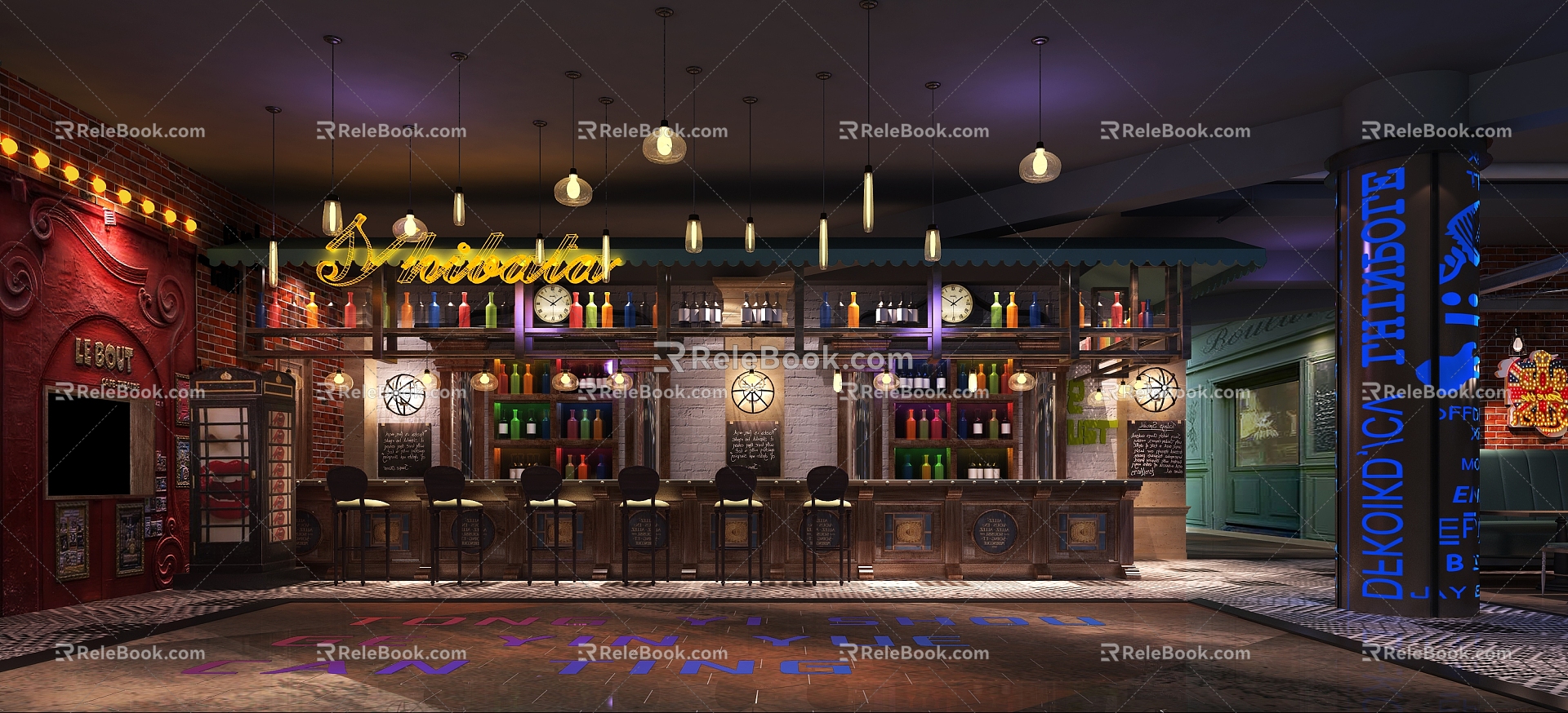 Industrial LOFT Bar Bar Bar Counter 3d model