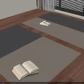 Beige And Gray Square Rugs On Wooden Floor With Book And Slippers