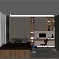 Modern Minimalist Tatami Bedroom Interior With Tatami Bed Desk Bookshelves And Decor