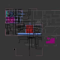 Modern Time Space Art Gallery With Stone Walls Circular Neon Ceiling And Curved Installation
