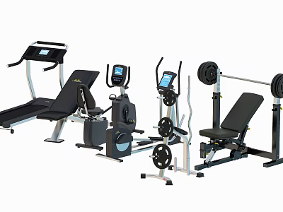 Home Gym Fitness Equipment Set Including Treadmill Exercise Bike Weight Bench And Dumbbell Rack 3d model
