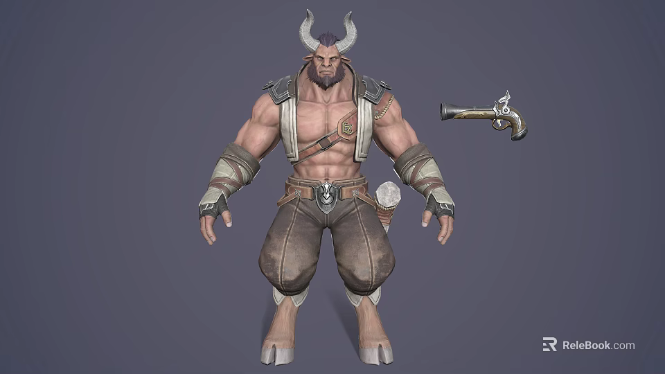 Mythical Horned Warrior Character With Muscular Build Leather Armor And Battle Axe Fantasy 3d model 