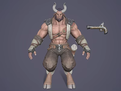 Mythical Horned Warrior Character With Muscular Build Leather Armor And Battle Axe Fantasy 3d model
