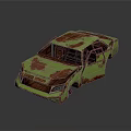 Rusty Green Old Car With Peeling Paint Worn Exterior And Weathered Body
