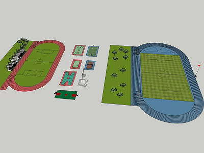 Outdoor Garden Landscape Design With Sports Field Track Trees And Lawn Areas 3d model