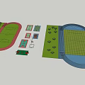 Outdoor Garden Landscape Design With Sports Field Track Trees And Lawn Areas