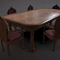 Oval Wooden Dining Table Set with Six Chairs Featuring Plaid Fabric Backrests and Seats