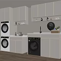 Modern Laundry Room Design With White Cabinets Countertop And Washing Machines