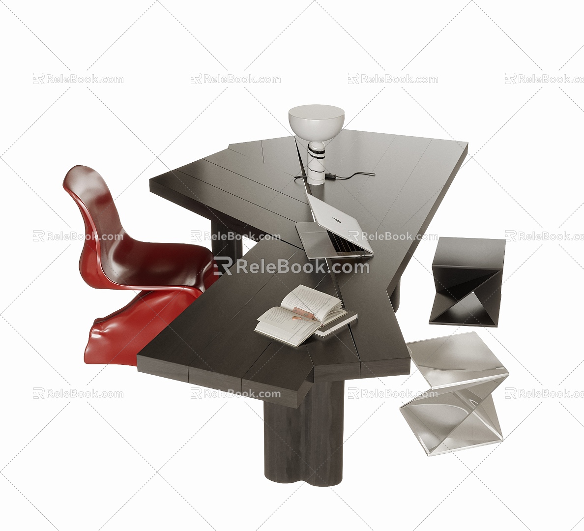 Desk and Chair Combination Stool Desk Single Chair Leisure Chair 3d model