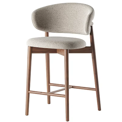 Modern Bar Stool With Light Gray Upholstery And Wooden Frame 3d model