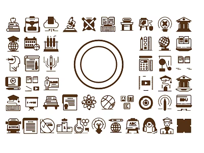 Collection Of Various Icons Surrounding Central Circle With Different Symbols 3d model