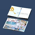 Open Book Magazine With Yellow Eye Icon And Colorful Illustrations Inside