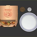 Tasty Pizza In Open Box With Vegetables Meats Coke Can And White Plate