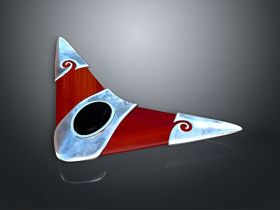 Triangular Decorative Artisan Piece With Red Silver Accents And Black Circular Design 3d model