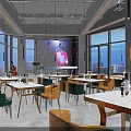 Modern Bar Interior With Open Counter Green Plant Wall And Night View Windows