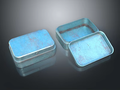 Vintage Blue Metal Tableware Box Set With Rustic Finish For Kitchen Storage 3d model