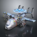 Military AWACS Aircraft Model With Silver Body Radar Dome Four Propellers And Twin Tails