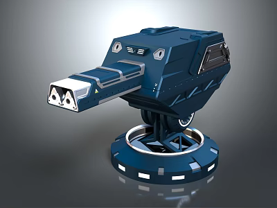 Futuristic Blue Mechanical Device With Circular Base And Platform Structure Lights 3d model