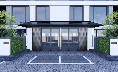 Residential Unit Entrance Gate SU Entry Low Wall 3d model